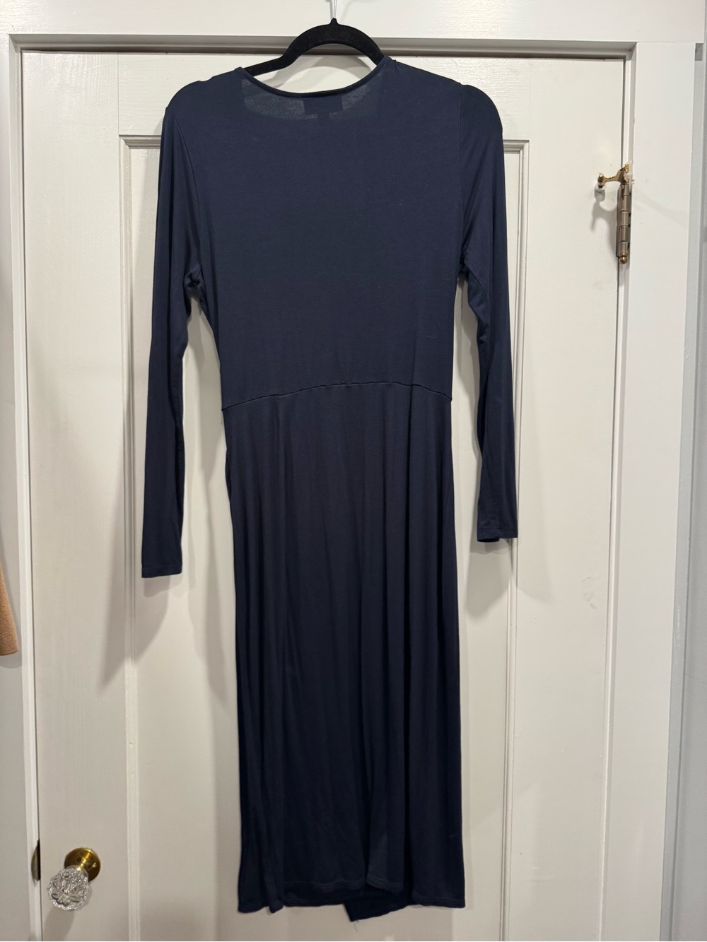ModCloth Navy Blue Knit On The Town Faux Wrap Midi Dress Large Fall Office Work - Picture 9 of 9